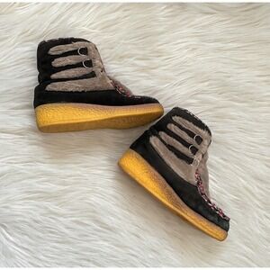 70s Vintage Yodelers Womens sz 6 Chunky Leather Fur Lined Lace Up Platform Boots